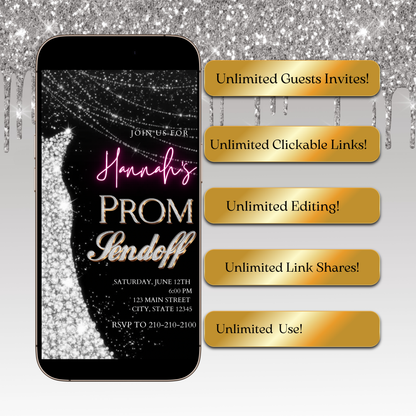 Silver Prom Send Off Video Invitation – Editable Canva Animated Invite