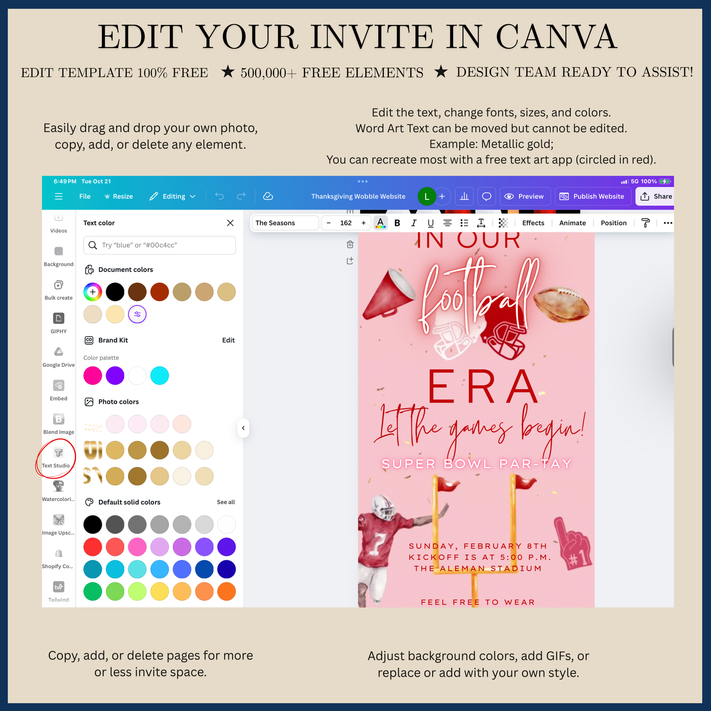 Pink Super Bowl Video Invitation | Digital Football Era Invite | Editable Canva Template