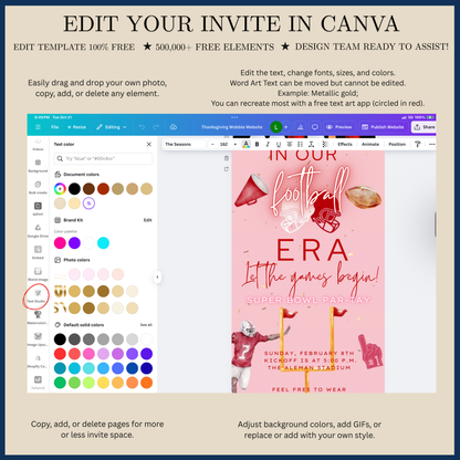 Pink Super Bowl Video Invitation | Digital Football Era Invite | Editable Canva Template