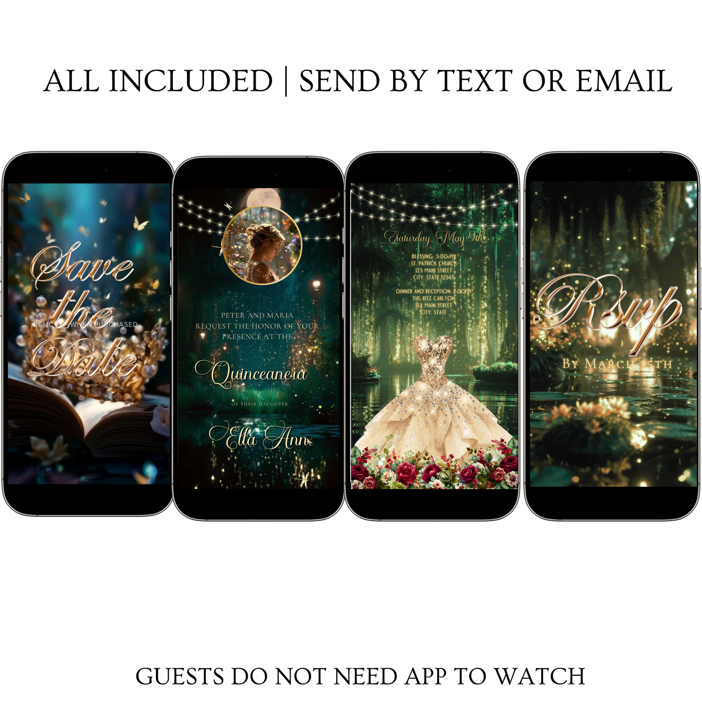 Enchanted Forest Video Invite | Quinceanera Sweet 15 16 Save the Date Evite | Editable Canva Evite Template