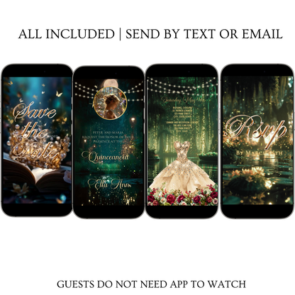 Enchanted Forest Video Invite | Quinceanera Sweet 15 16 Save the Date Evite | Editable Canva Evite Template