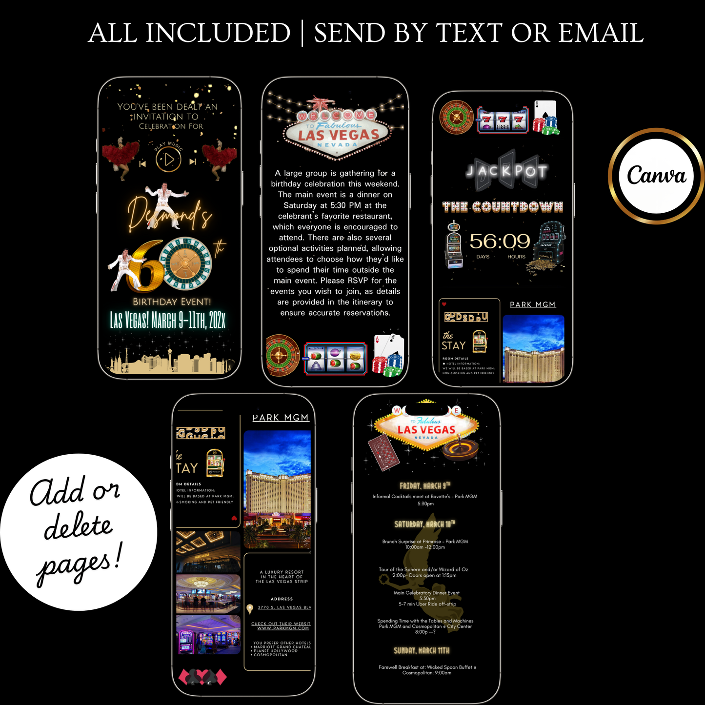 Las Vegas Website Invitation | Las Vegas RSVP Itinerary Website | Canva Website Template