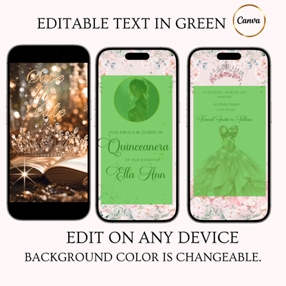 Pink Quinceanera Video Invite | Animated Sweet 15 Quince Invite | Editable Canva Evite Template