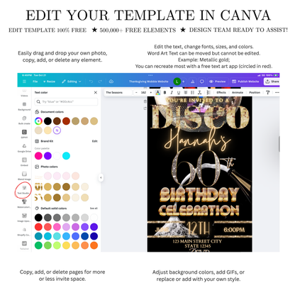 Disco 60th Birthday Party Video Invitation | Champagne Disco Theme Digital Evite | Editable Canva Template