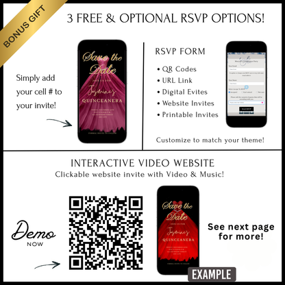 Red Quinceanera Video Invite | Sweet 15 16 Quince RSVP Tracker | Editable Canva Evite Template