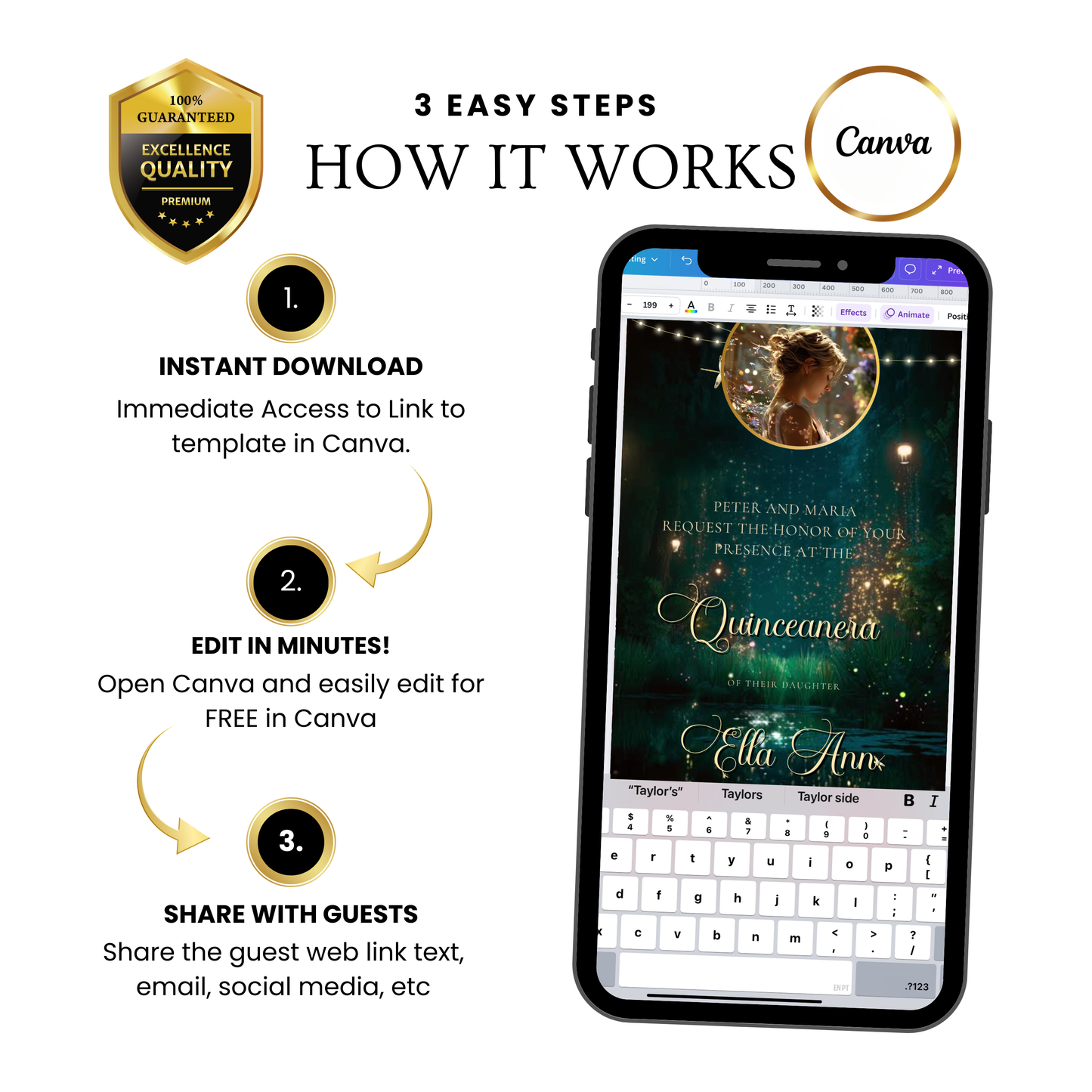 Enchanted Forest Video Invite | Quinceanera Sweet 15 16 Save the Date Evite | Editable Canva Evite Template