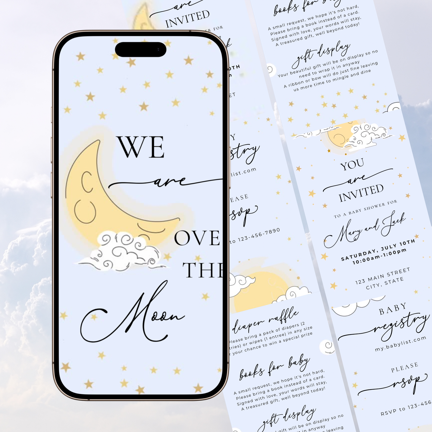 Over the Moon Baby Shower Video Invitation - Stars and Moon Baby Shower Mobile Evite