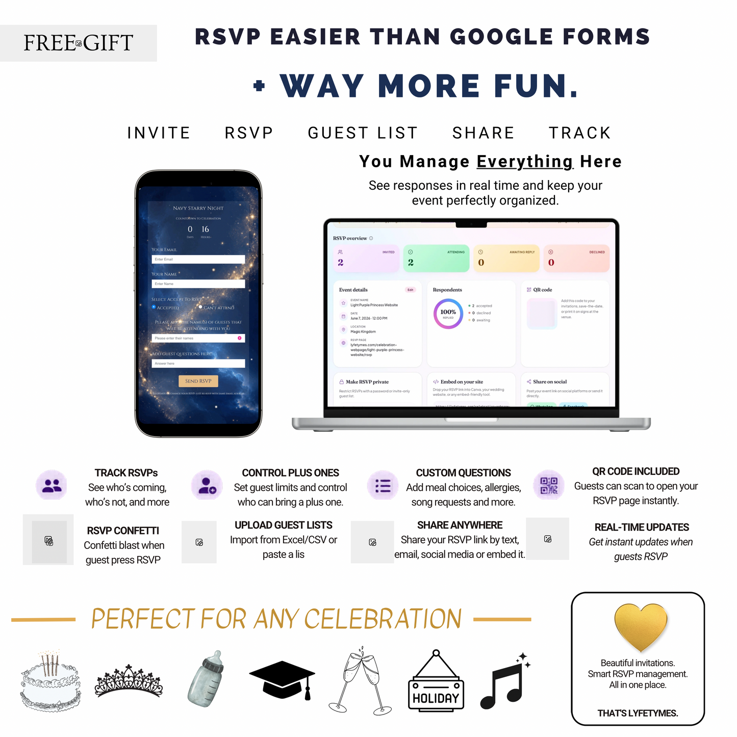 Navy and Gold Website Invitation with RSVP tracking
