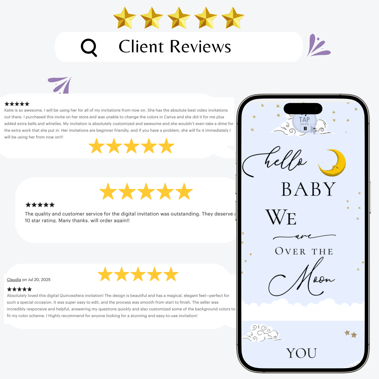 Over the Moon Baby Shower Video Invitation - Stars and Moon Baby Shower Mobile Evite