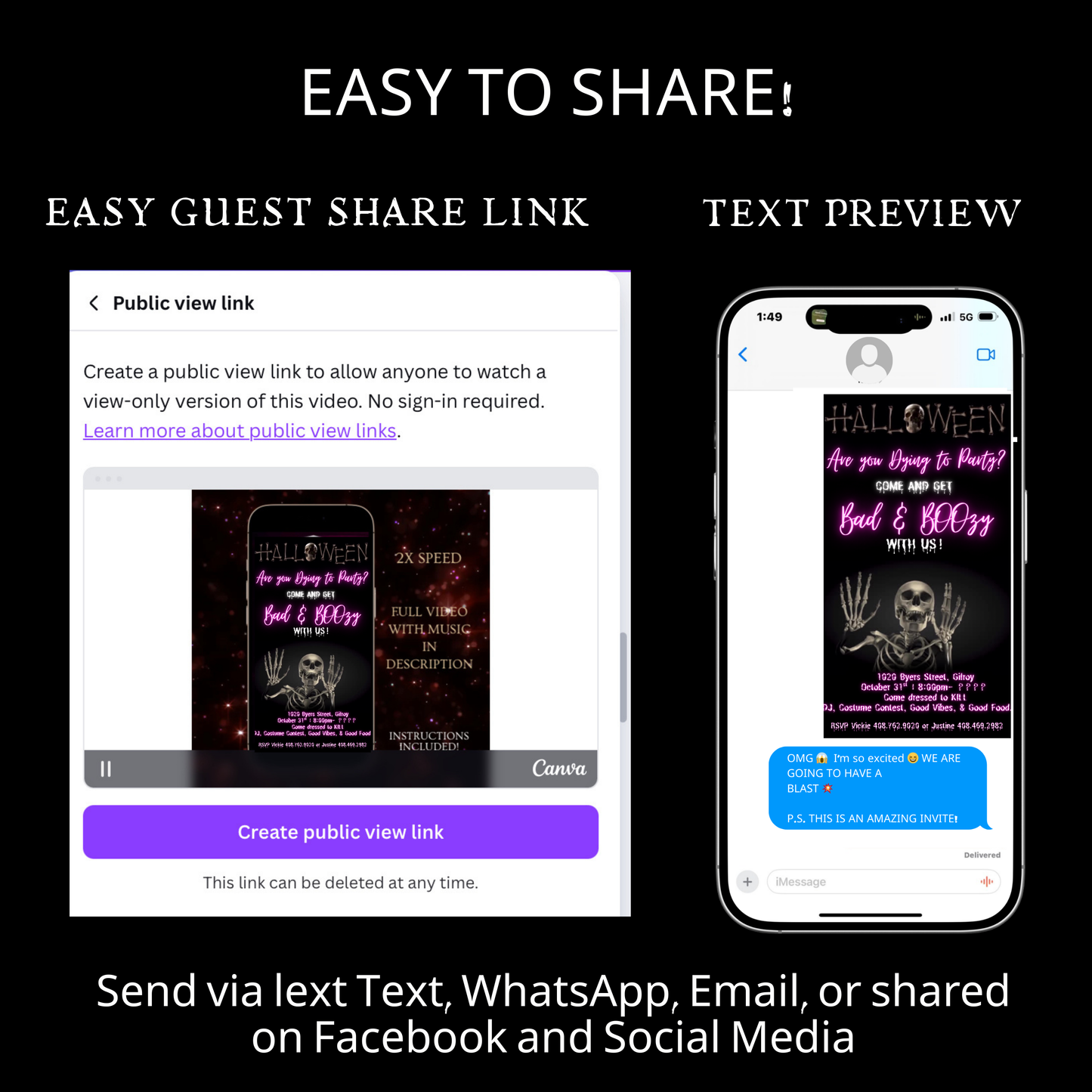 Halloween Video Invitation | Skeleton Animated Invite | Editable Halloween Bad and boozy Mobile Evite