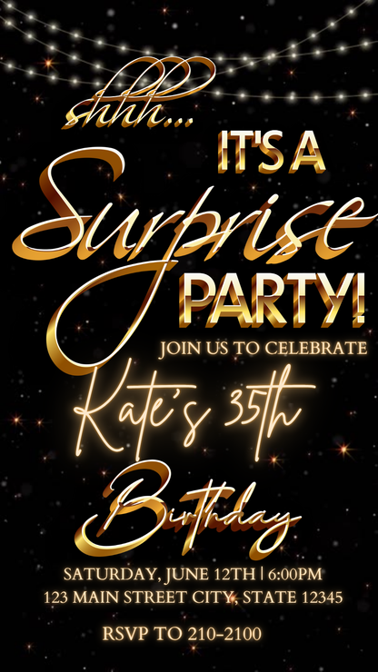 Glam Night Surprise Digital Video Invitation Instant Download