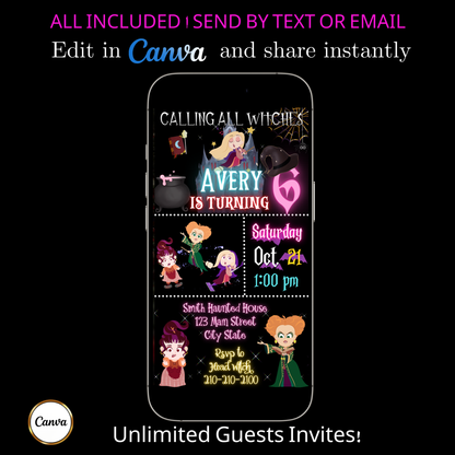 Halloween Video Invitation | Hocus Pocus Animated Halloween Digital Evite | Editable Canva Invite Template