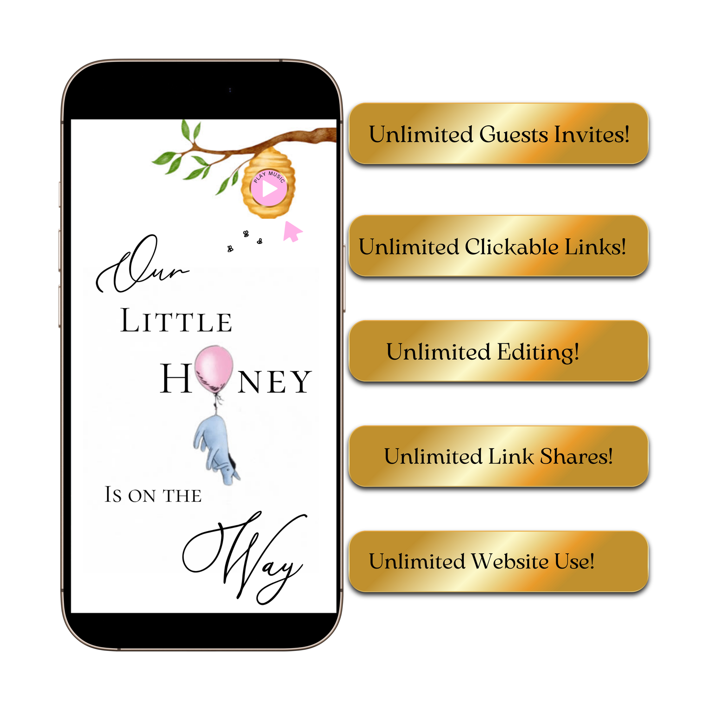 Winnie the Pooh Baby Shower Website with RSVP | Pink Girl Canva Template Invite
