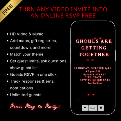 Halloween-Videoeinladung, animierte mobile Einladung mit bösem Blick