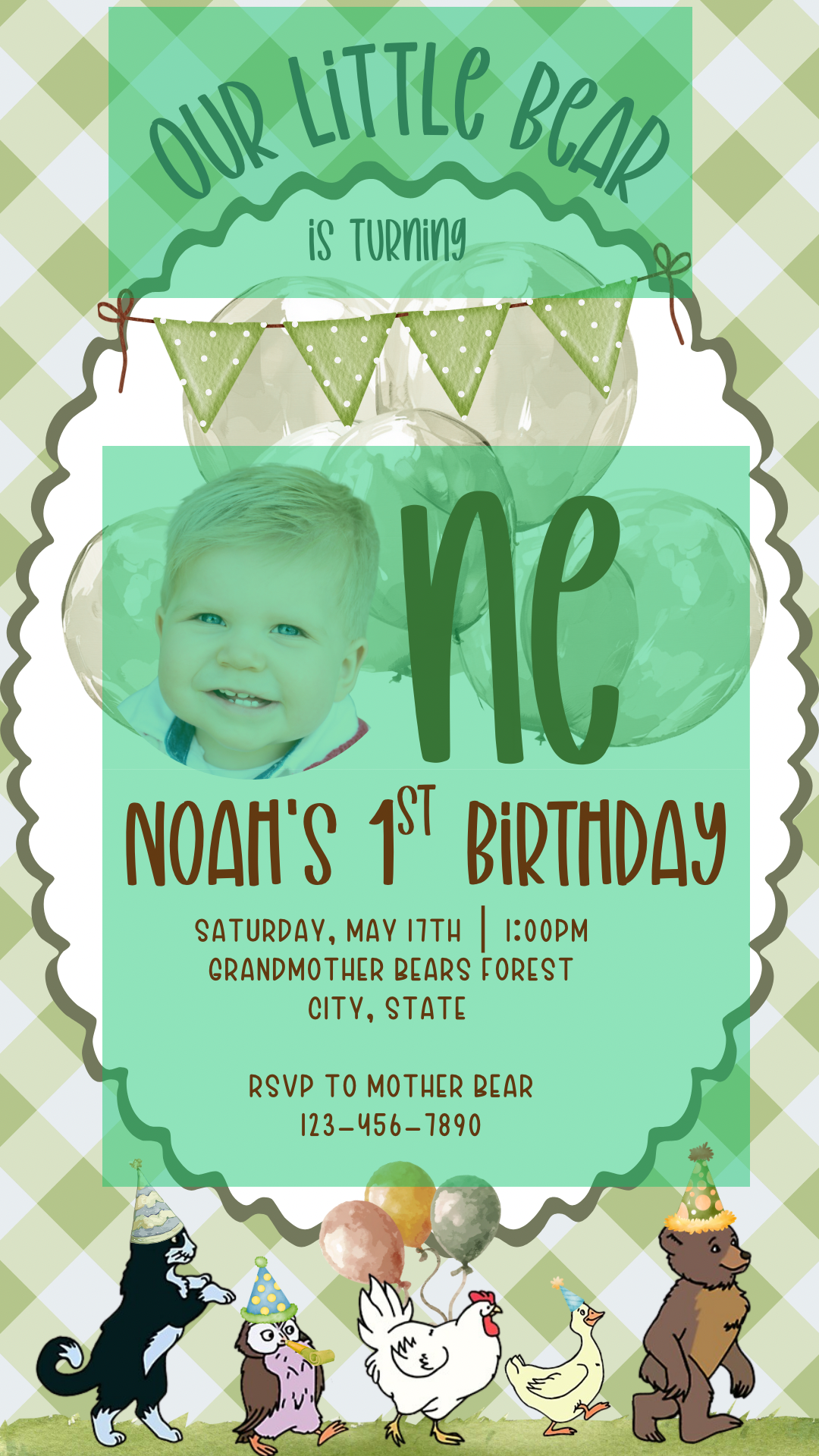 Little Bear Video Invitation Canva Template, Teddy Bear Baby Shower Invite, First Birthday Bear Party Animated Invite, Editable Mobile Evite with Music & RSVP