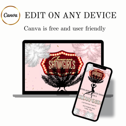 Showgirls Video Invitation | Animated Las Vegas Showgirl Digital Evite | Editable Canva Invite Template