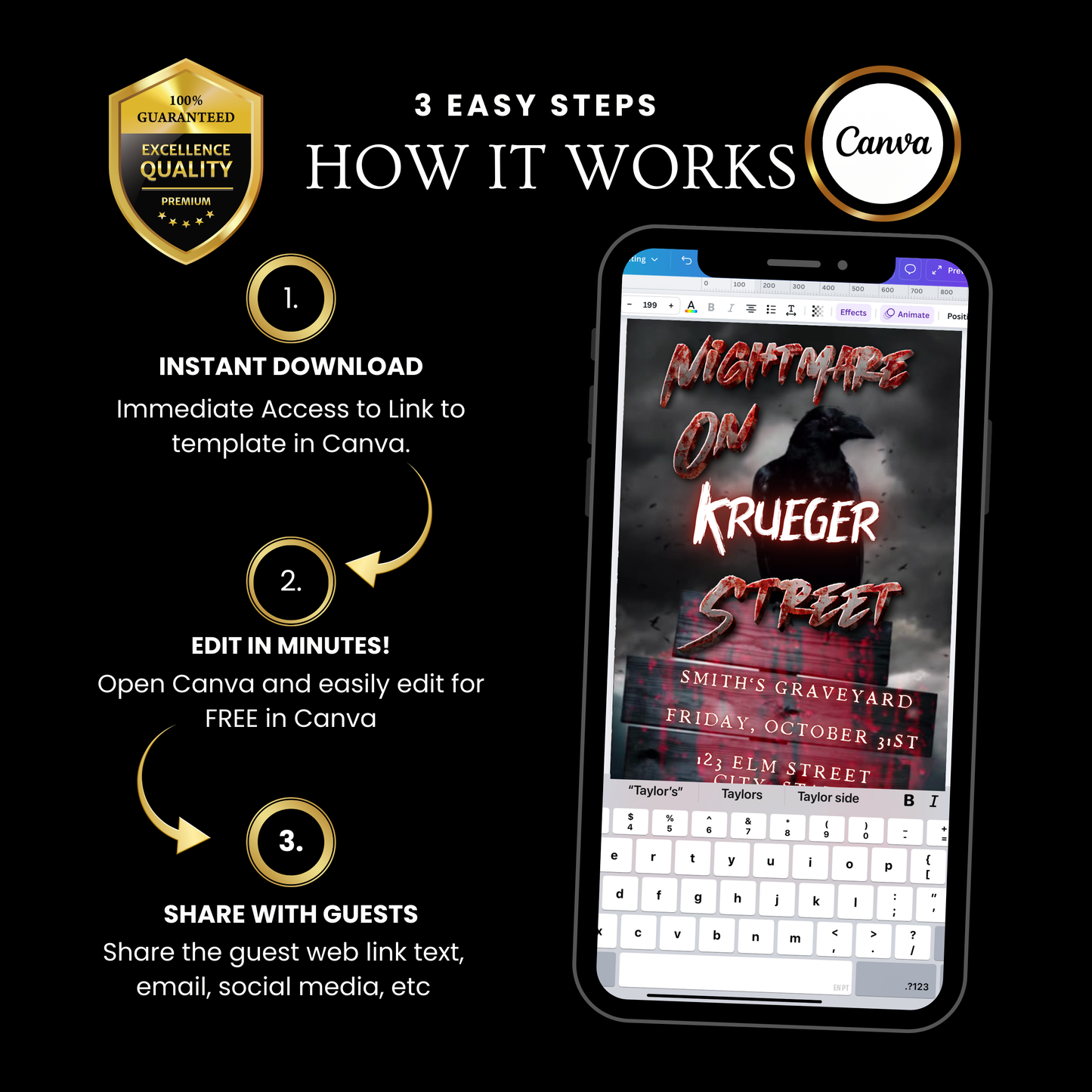 Halloween Video Invitation, Nightmare on Elm Street Animated Invite, Editable Halloween Party Mobile Evite