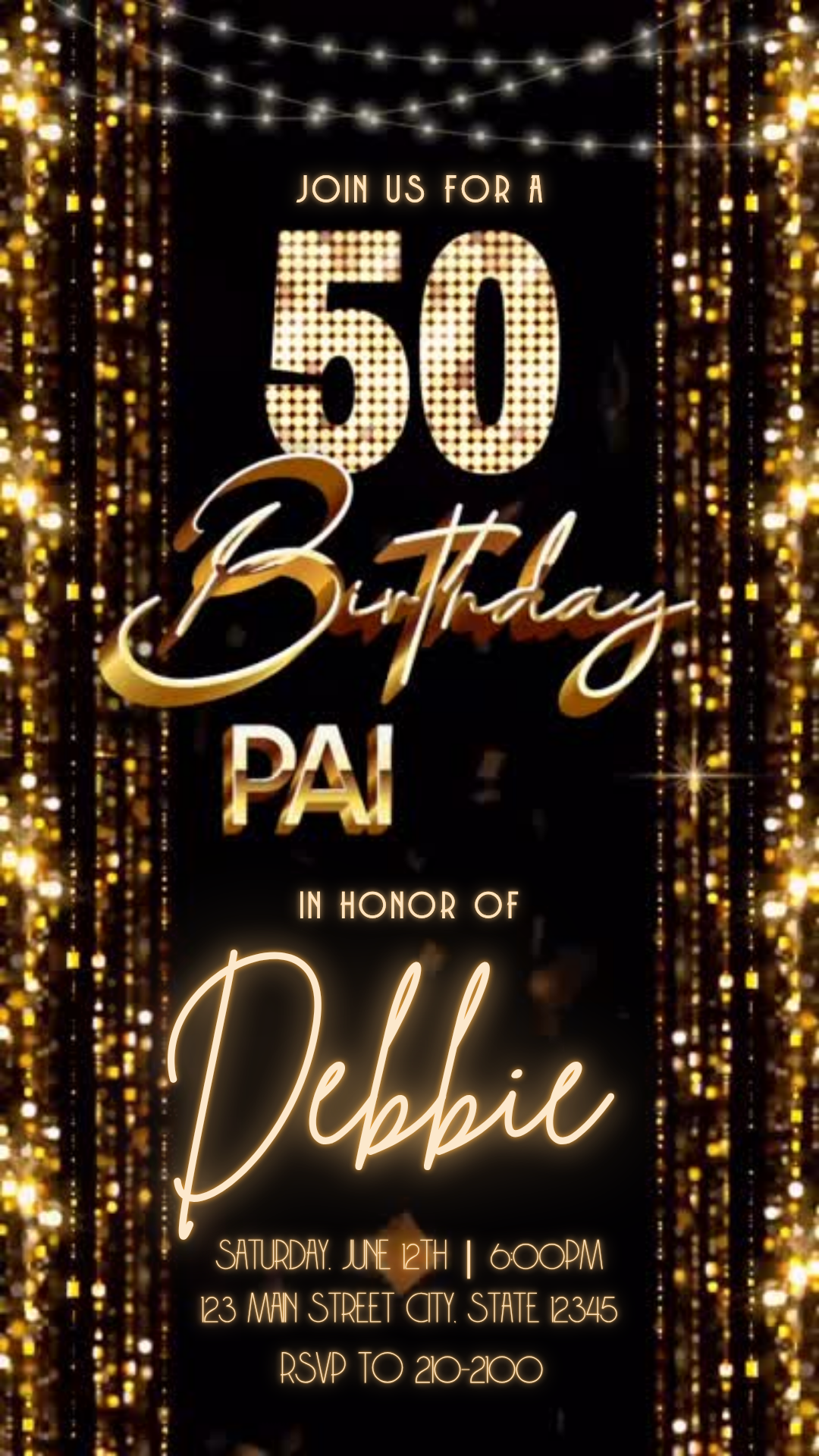 Golden Night Digital Video Invitation Instant Download