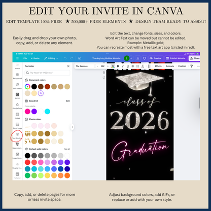 2026 Graduation Party Video Invitation | Digital Pink Graduation Invite | Editable Online RSVP Evite Canva Template