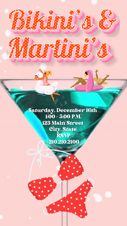 Summer cocktail pool swim digital invite template
