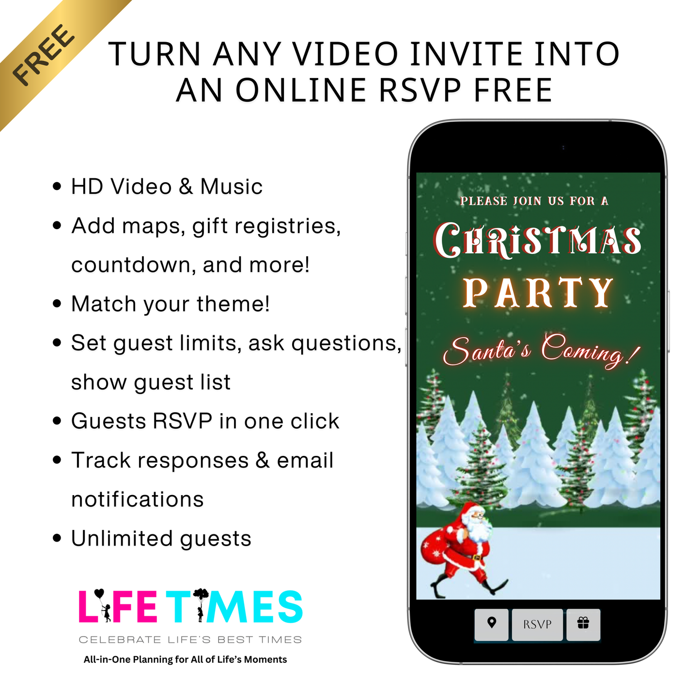 Christmas Party Video Invitation | Animated Santa Digital Evite | Editable Canva Invite Template