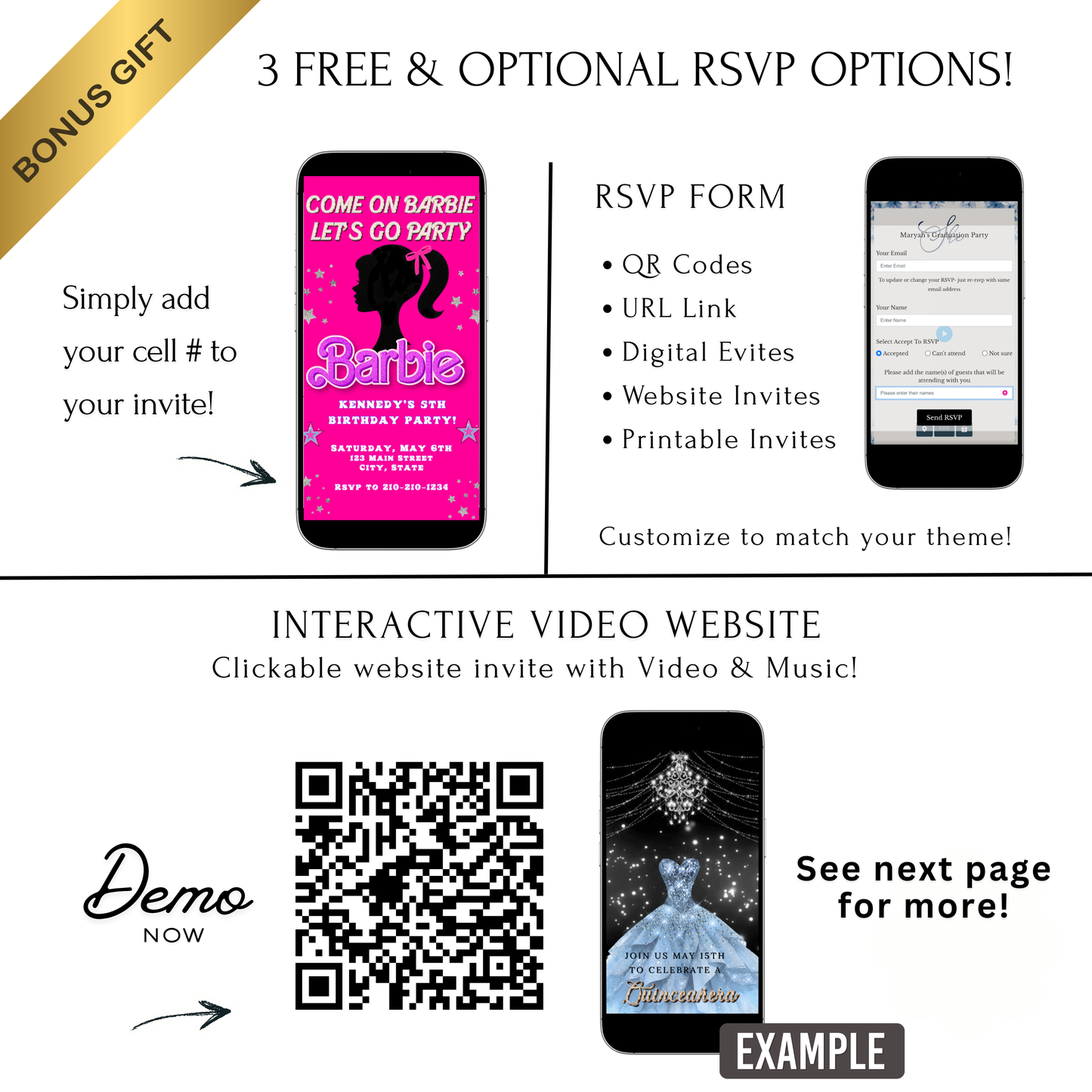 Editable Barbie Video Invitation | Animated Pink Barbie Digital Evite | Editable Canva Invite Template