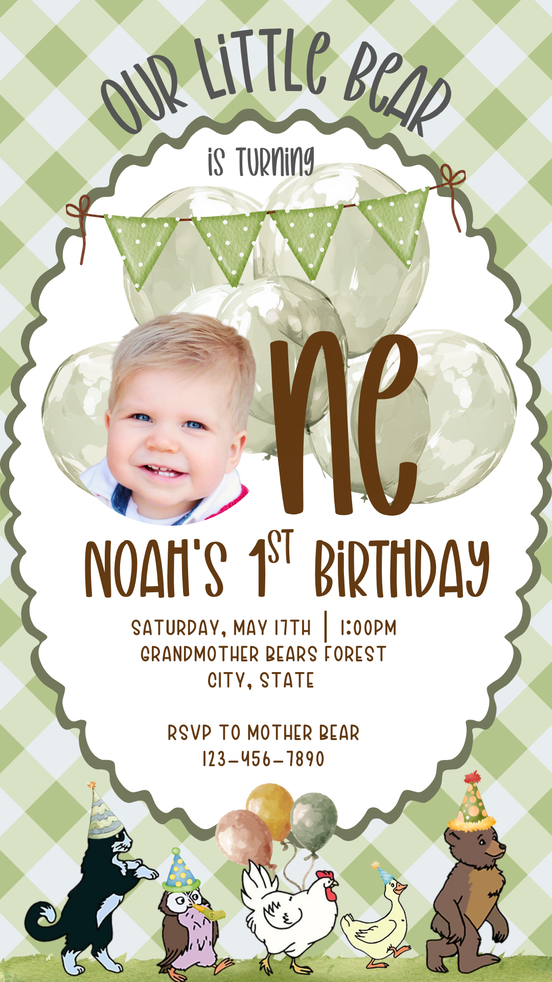 Little Bear Video Invitation Canva Template, Teddy Bear Baby Shower Invite, First Birthday Bear Party Animated Invite, Editable Mobile Evite with Music & RSVP