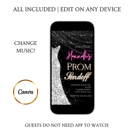 Silver Prom Send Off Video Invitation – Editable Canva Animated Invite