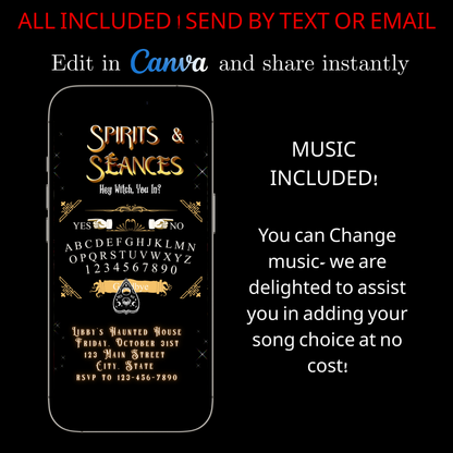 Halloween Video Invitation, Ouija Board Animated Invite, Editable Halloween Party Mobile Evite