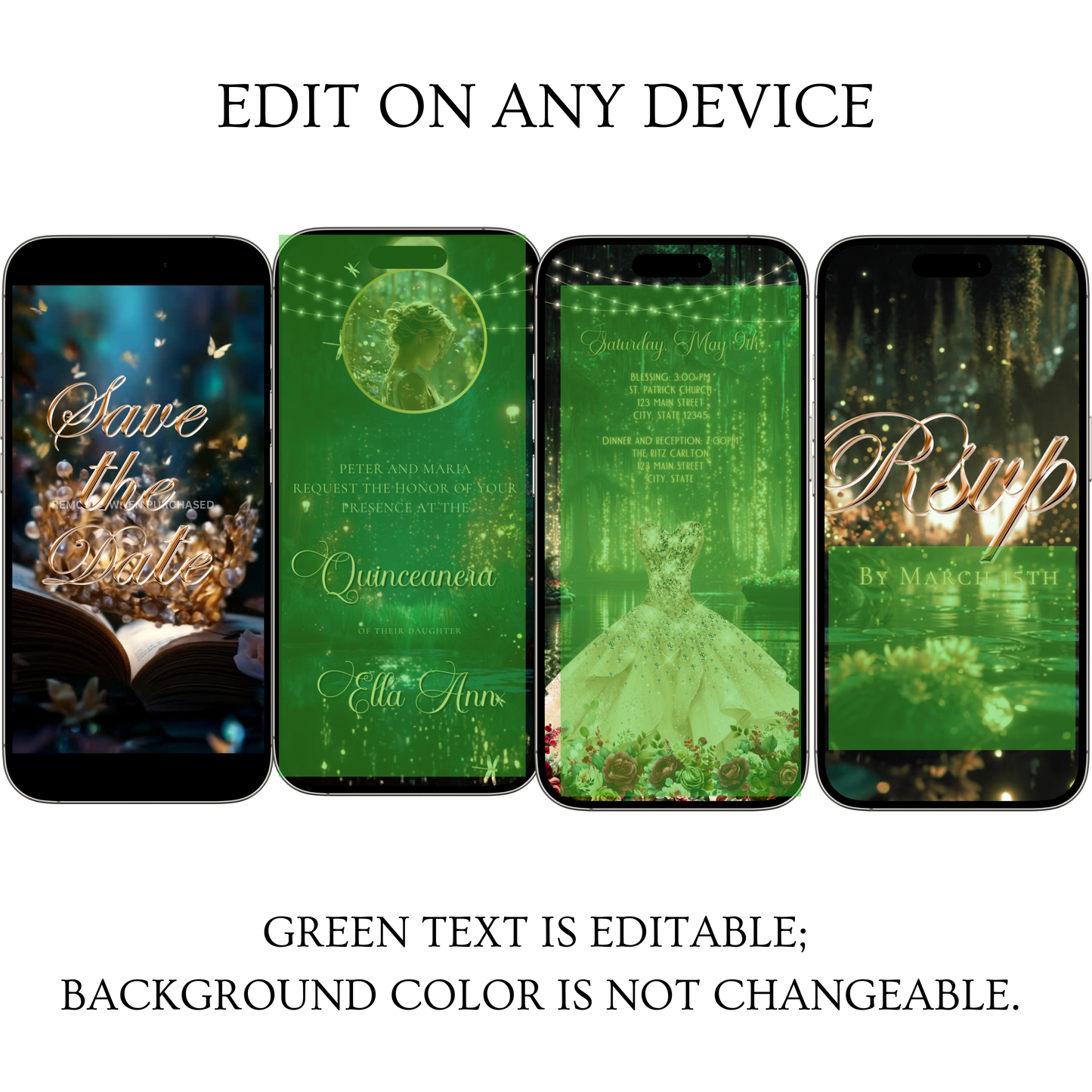 Enchanted Forest Video Invite | Quinceanera Sweet 15 16 Save the Date Evite | Editable Canva Evite Template