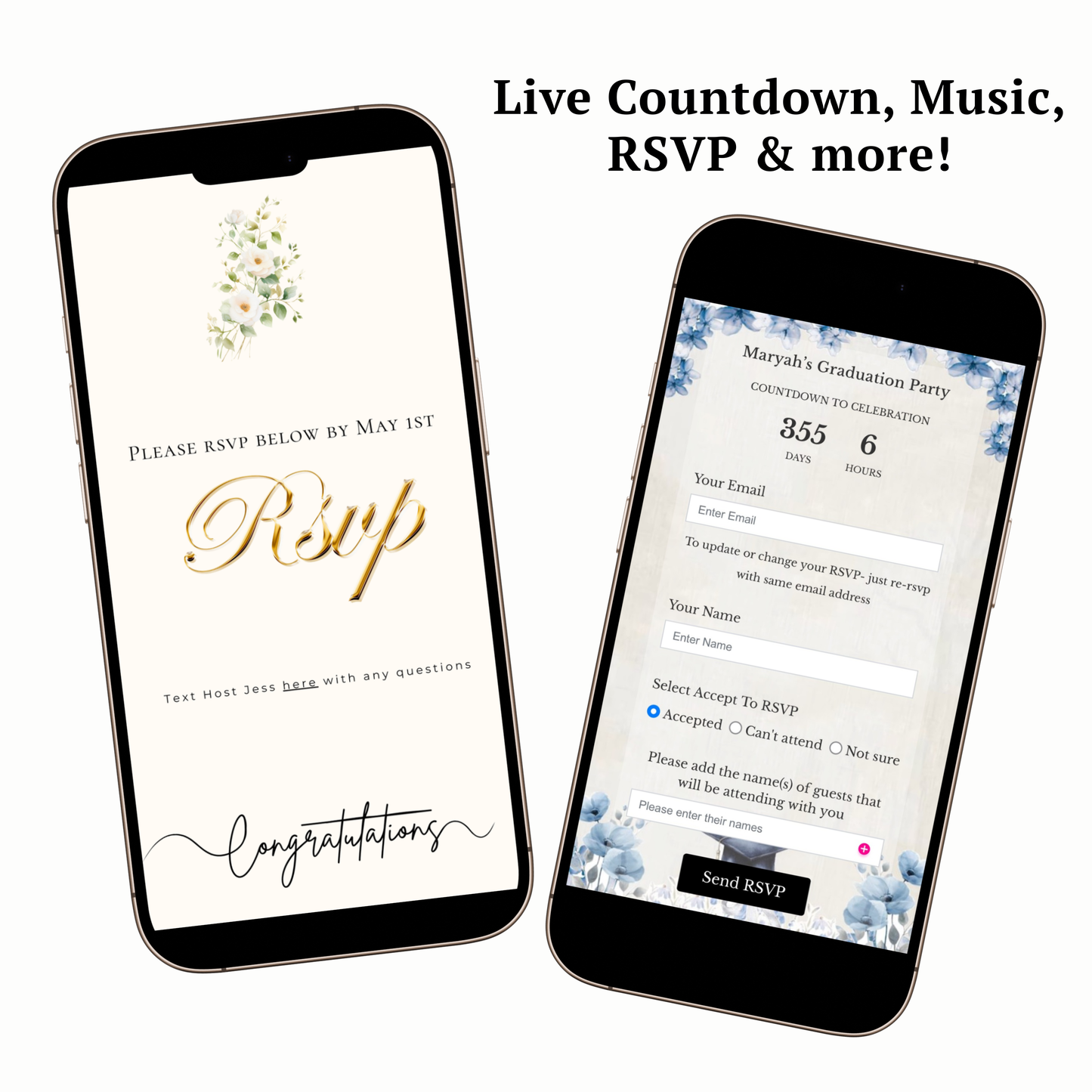 2026 Graduation Website Invitation | Canva Website RSVP Template with Music | Spring Floral for her