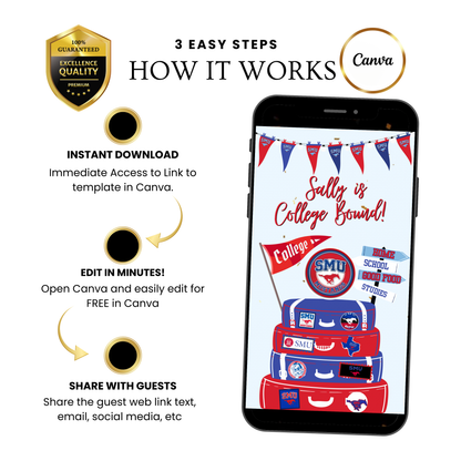 SMU Video Invitation | Animated SMU College Digital Evite | Editable Canva Invite Template