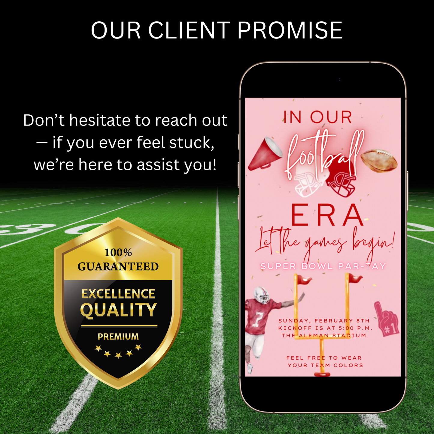 Pink Super Bowl Video Invitation | Digital Football Era Invite | Editable Canva Template