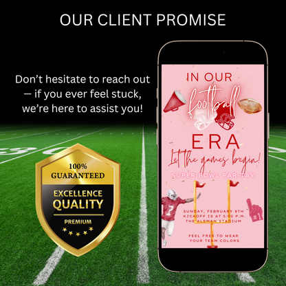 Pink Super Bowl Video Invitation | Digital Football Era Invite | Editable Canva Template