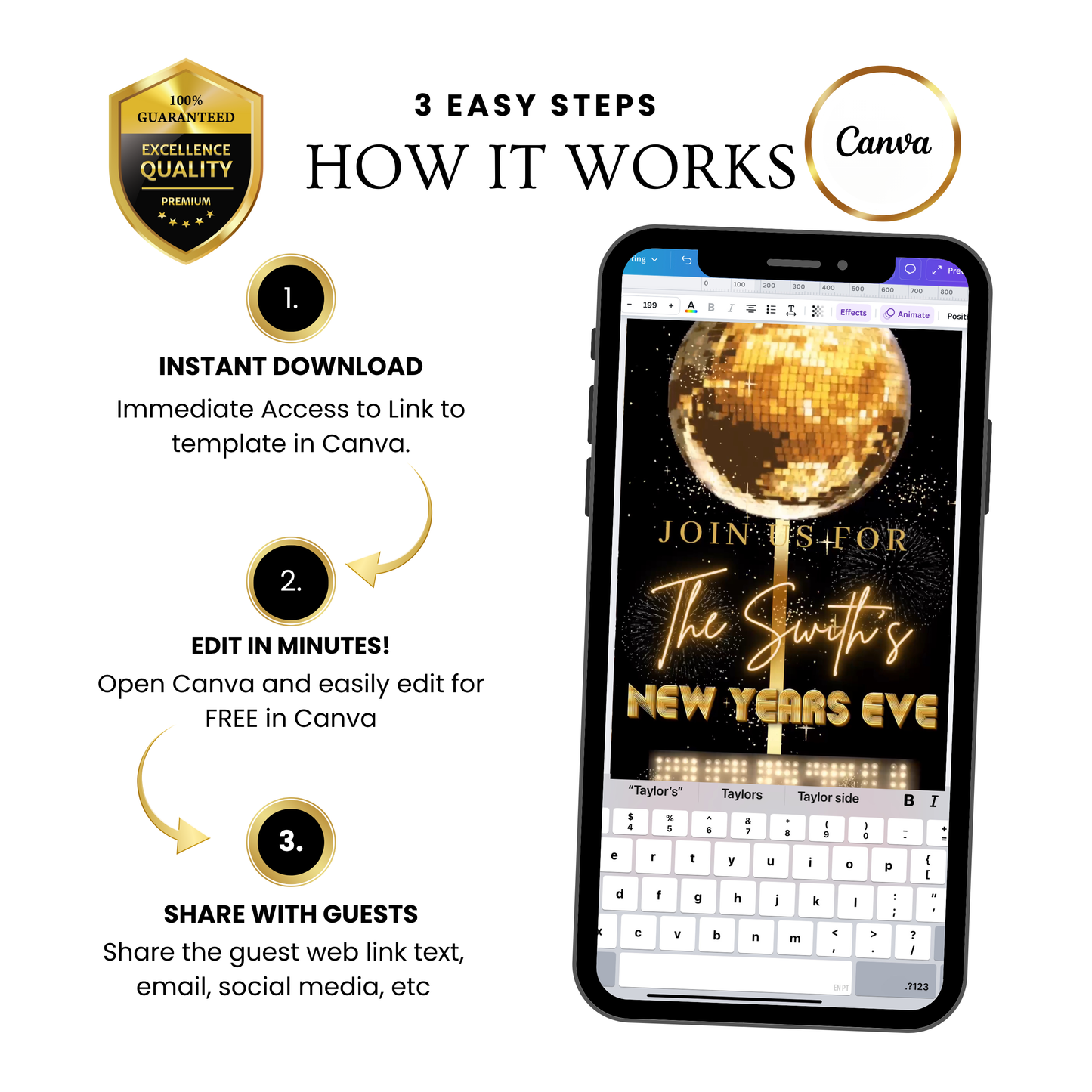 New Years Eve Invitation | Digital NYE Party Video Invite | Editable Online Template