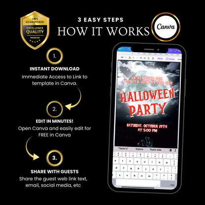 Halloween-Videoeinladung, animierte Einladung mit der Hand aus dem Grab, bearbeitbare mobile Einladung zur Halloween-Party