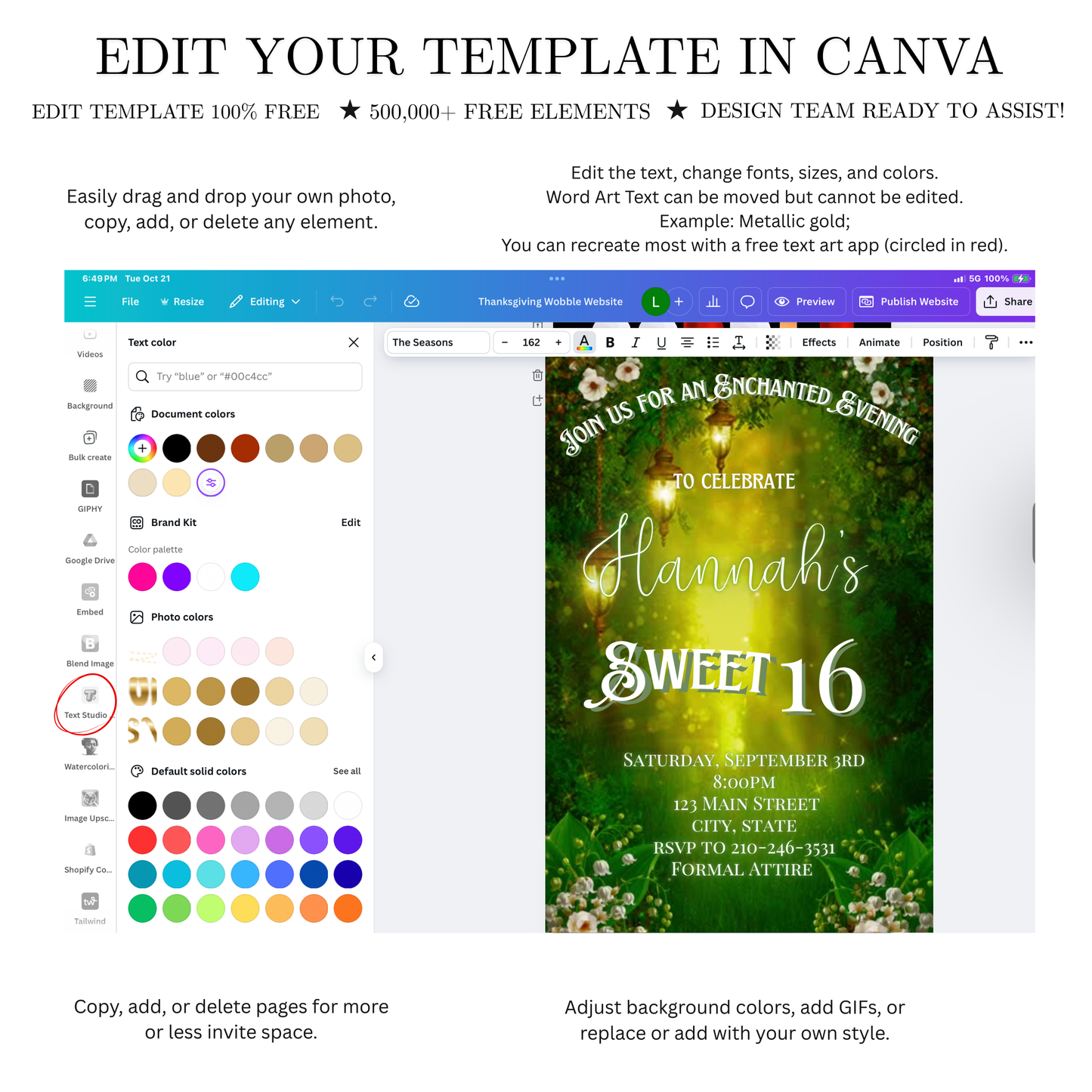 Enchanted Forest Video Invite | Animated Sweet 15 16 Save the Date Evite | Editable Canva Evite Template