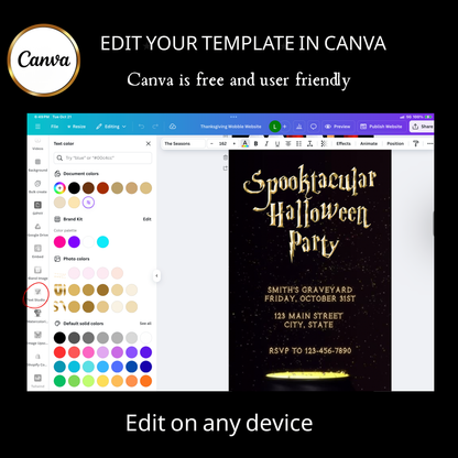 Halloween-Videoeinladung, animierte Einladung mit goldenem Kessel, bearbeitbare mobile Einladung zur Halloween-Party