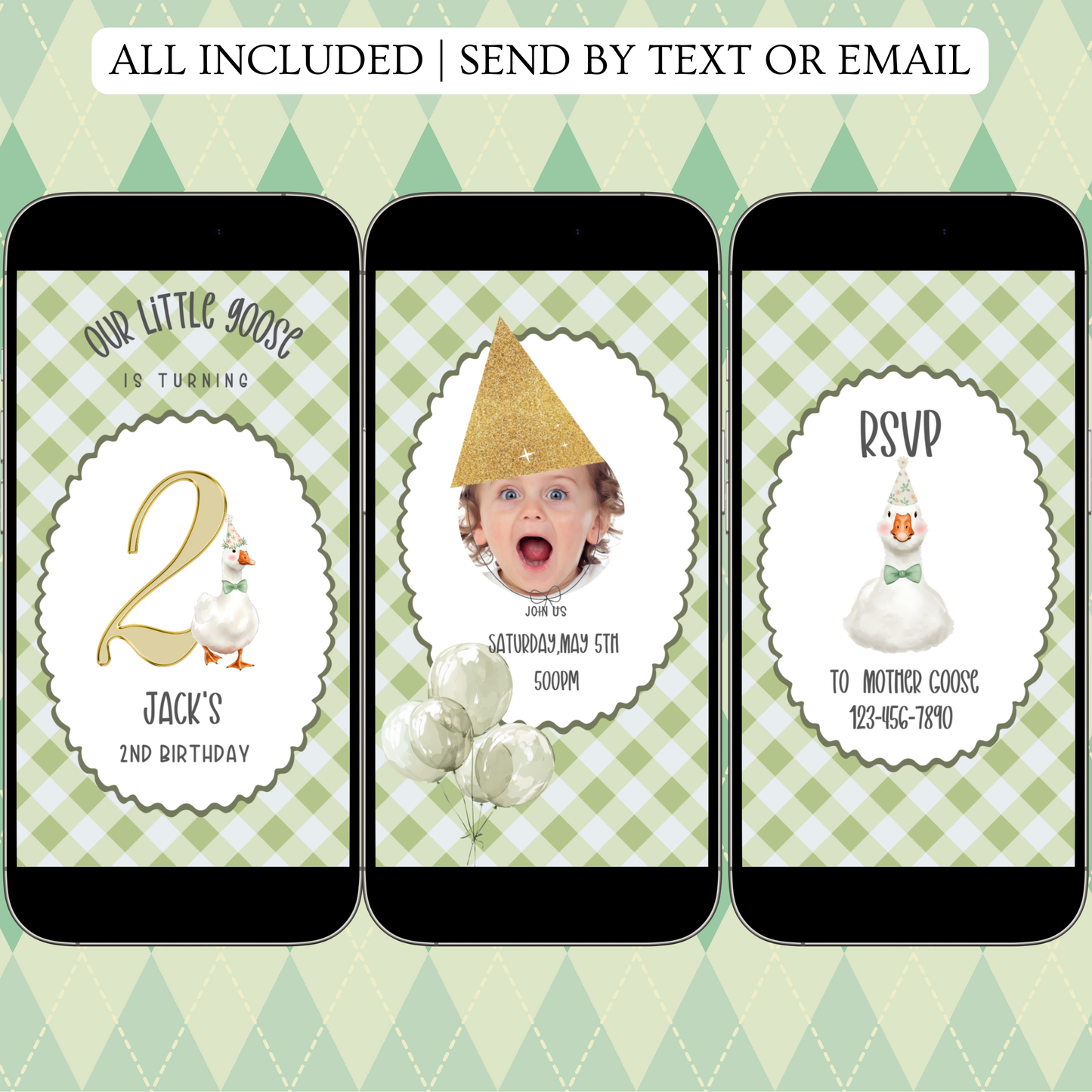 Videoeinladung „Blaue Gans“ | Digitale Einladung zum 1. Geburtstag für Jungen | Online-Vorlage zum Bearbeiten