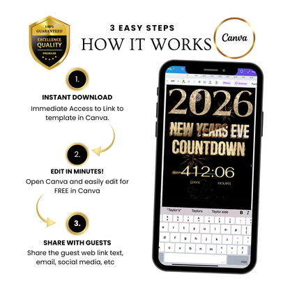 New Year’s Eve Party Website Invitation | NYE Party RSVP Website | Canva Website Template