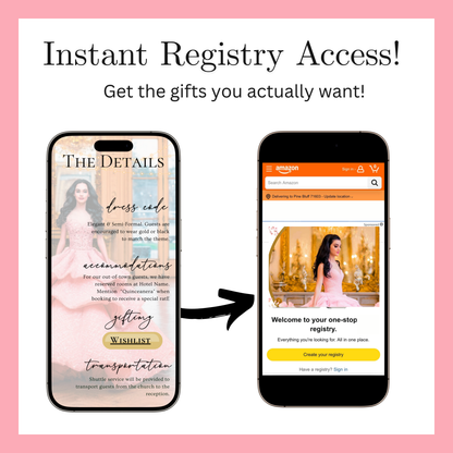 Pink Floral Quinceanera Website Invite |  Sweet 15 16 Evite RSVP Video Invitation | Canva Template