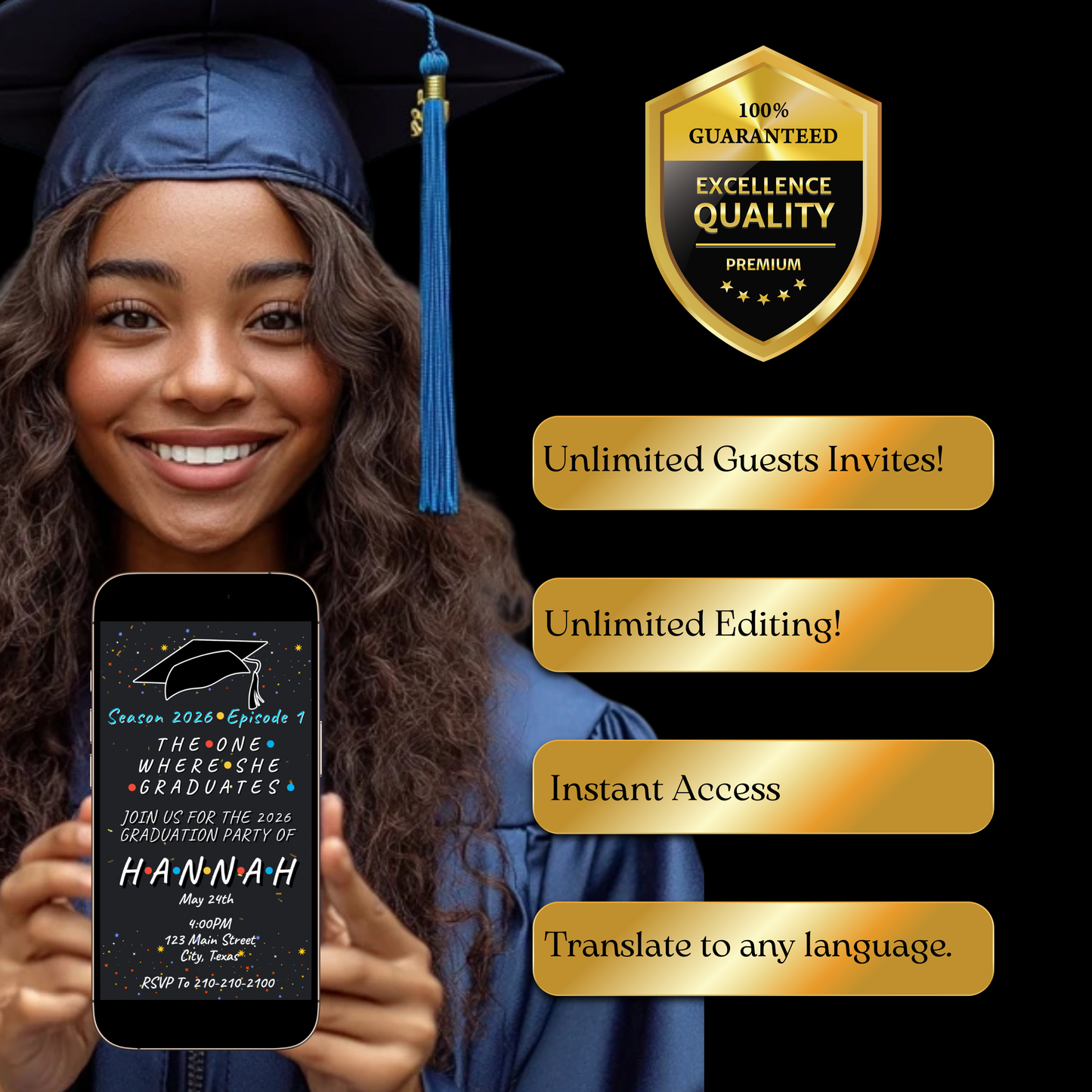 Friends Graduation Party Video Invitation | Digital Graduation Announcement Invite | Editable Canva Evite Template