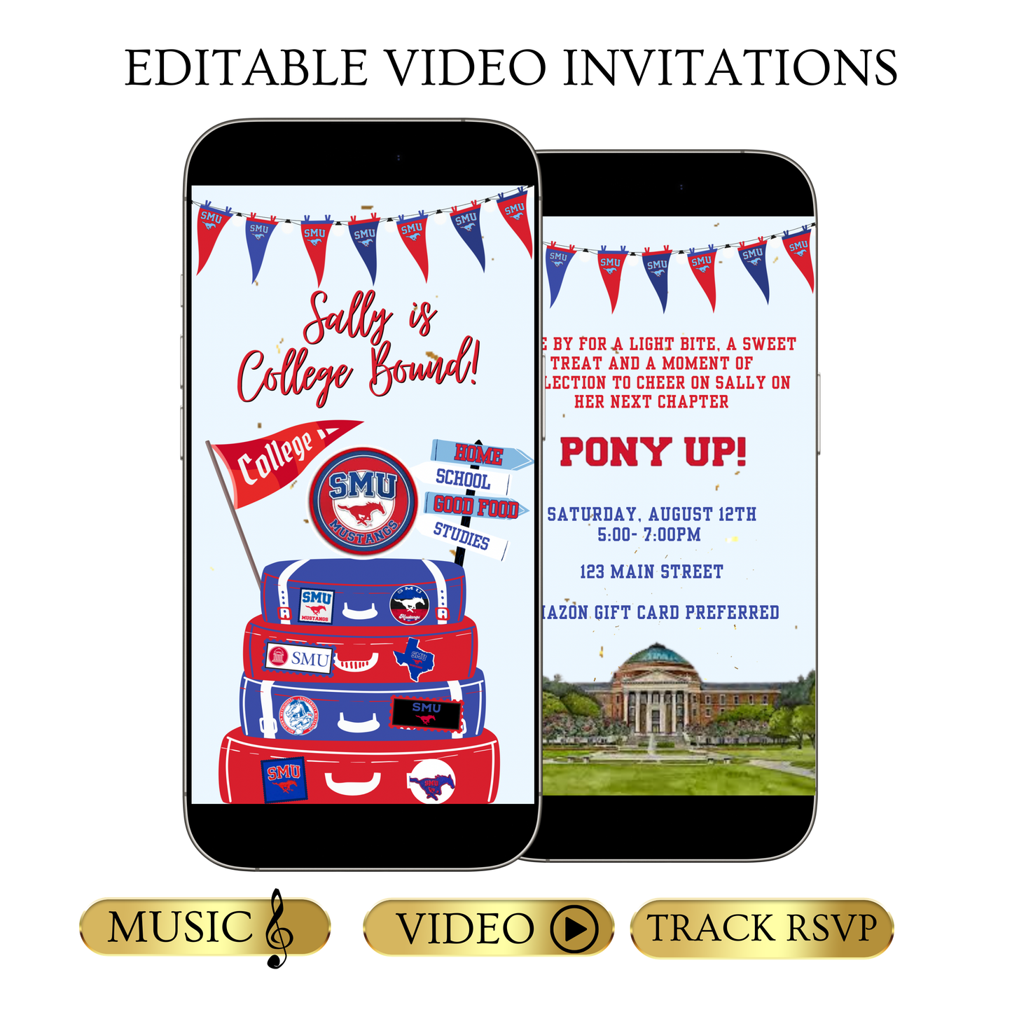 SMU Video Invitation | Animated SMU College Digital Evite | Editable Canva Invite Template