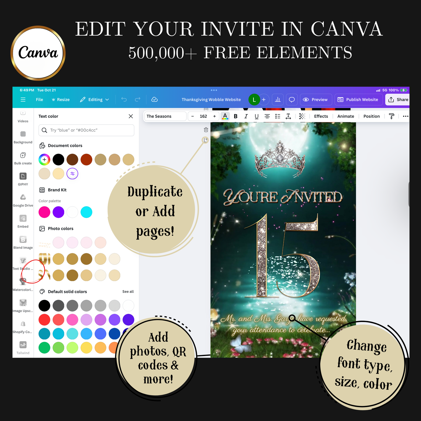 Quinceañera Video Invitation | Enchanted Forest Video Invite | Green Sweet 16 Evite | Editable Canva Template