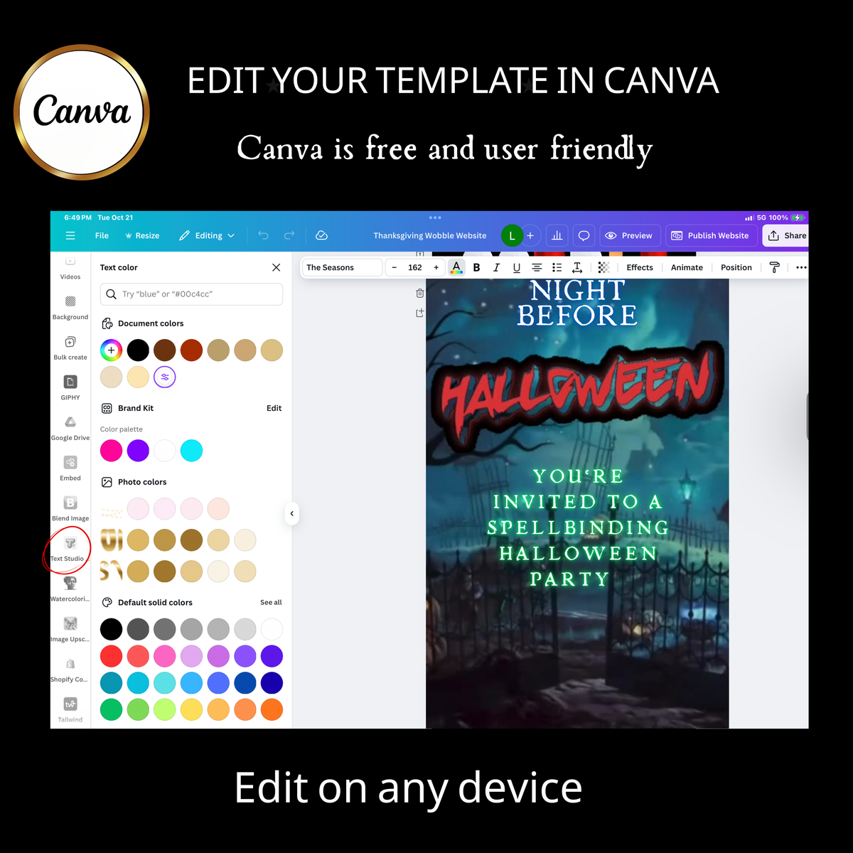 Halloween Video Invitation | Animated Halloween Digital Evite | Editable Canva Invite Template