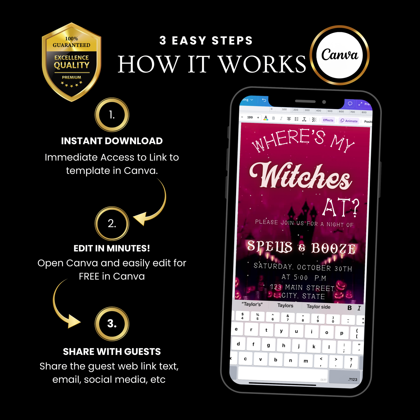 Halloween-Videoeinladung | Animierte digitale Halloween-Einladung | Bearbeitbare Canva-Einladungsvorlage