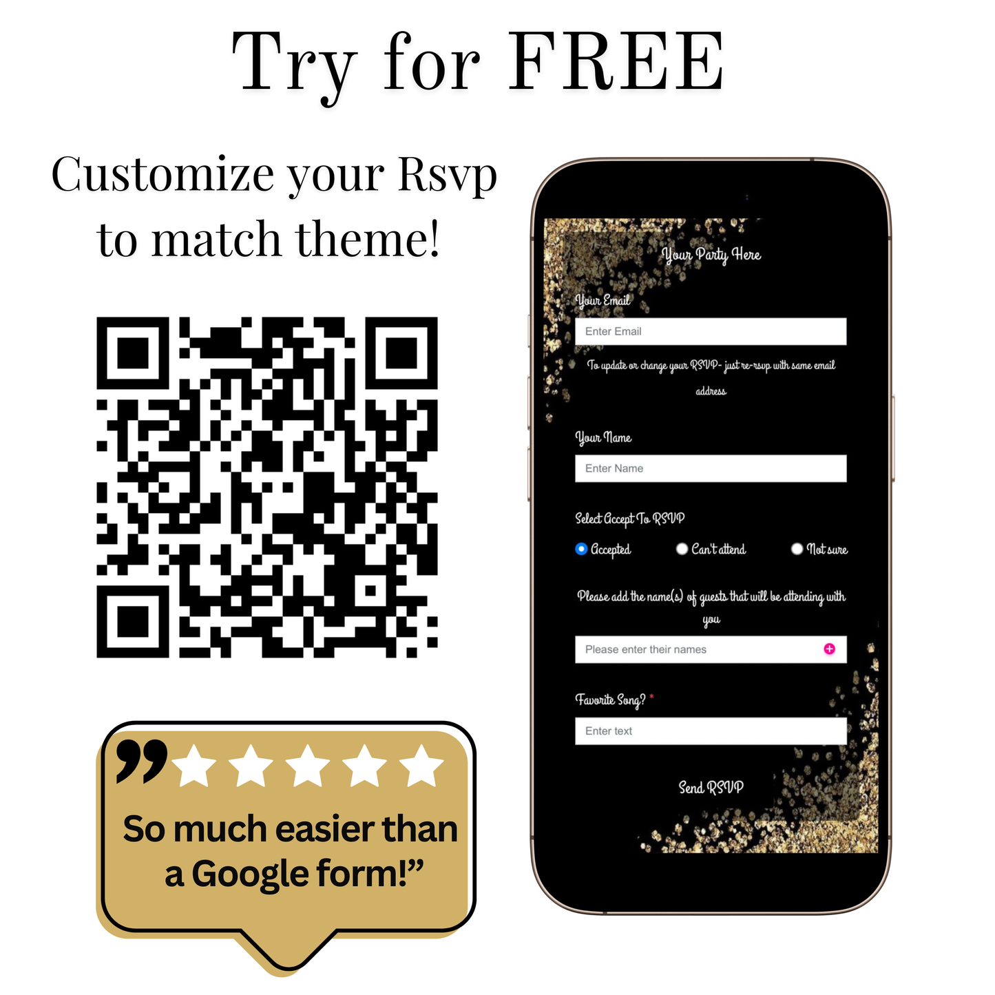 Editable dark green gold string lights 50th birthday video invitation displayed on a mobile phone, featuring an animated vertical digital invite with music, created in Canva. This premium video invitation template is designed for sharing by text, email, and social media and works with an interactive RSVP website for easy guest response tracking.