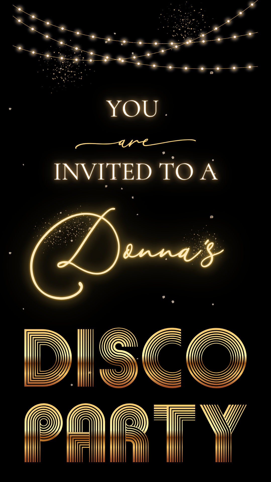 Gold Disco Birthday Party Video Invitation – 70s Glam Dance Night Evite Social Media Invite