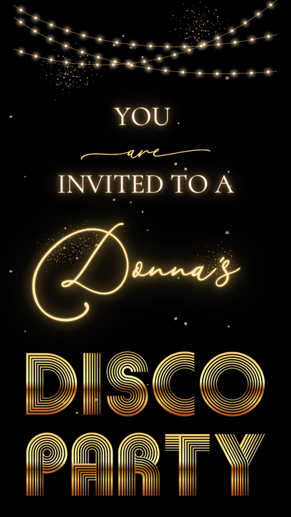 Gold Disco Birthday Party Video Invitation – 70s Glam Dance Night Evite Social Media Invite