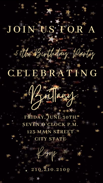 Black Gold Starry Glam Video Invitation Download